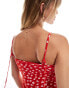 Фото #3 товара ASOS DESIGN strappy mini cami dress with ruched bust in red ditsy print