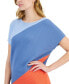 Фото #3 товара Women's Short Sleeve Colorblocked Ribbed Crewneck Sweater