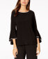 ფოტო #1 პროდუქტის Rhinestone-Trim Bell-Sleeve Top