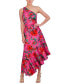 Фото #1 товара Petite Floral Satin Asymmetric-Hem Midi Dress