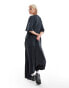 Weekday asymmetric layered t-shirt midi dress in washed black