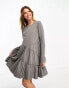 Miss Selfridge tiered smock dress in grey slub