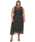 ფოტო #1 პროდუქტის Plus Size Polka Dot Belted Sleeveless Midi Dress
