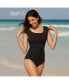 Фото #2 товара Women's D-Cup Chlorine Resistant Tummy Control Cap Sleeve X-Back One Piece Swimsuit