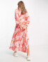 Фото #4 товара ASOS DESIGN plunge batwing maxi dress in pink splice print