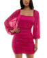 Juniors' Glitter-Mesh Blouson-Sleeve Ruched Dress