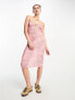 COLLUSION tie detail printed midi summer dress in pink