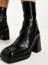 ASOS DESIGN Wide Fit Rover heeled leather boots in black