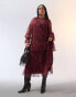 Фото #1 товара ASOS DESIGN Curve ruffle detail lace maxi dress in burgundy