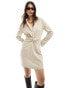 Фото #4 товара Mango cinched waist long sleeve dress in beige