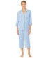 ფოტო #1 პროდუქტის Womens 3/4 Sleeve Cotton Notch Collar Capri Pant Pajama Set