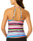Фото #2 товара Women's Striped High-Neck Back-Strap Tankini