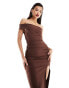 Фото #4 товара Vesper one shoulder thigh spilt maxi dress in chocolate