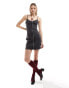 Monki zip up mini denim dress in washed black M - фото #6