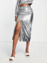 Фото #5 товара Extro & Vert maxi skirt with high split in silver sequin co-ord