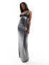 Фото #2 товара ASOS DESIGN slinky metallic maxi cami dress with lace insert in black