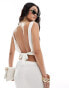 Фото #4 товара Miss Selfridge beach knit rib tie back open vest top in cream