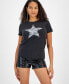 ფოტო #1 პროდუქტის Women's Star Face Cotton Rhinestone-Graphic T-Shirt