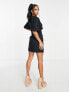 ASOS DESIGN Petite v neck mini dress with fluted sleeve in black