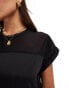 Vila mesh detail t-shirt with turn up sleeve in black