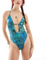 Фото #1 товара Reclaimed Vintage cutout swimsuit in blue animal print