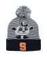 ფოტო #2 პროდუქტის Men's Navy Syracuse Orange Line Up Cuffed Knit Hat with Pom