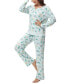 Фото #4 товара Women's Long Sleeve Notch Collar Top with Lounge Pants 2 Piece Pajama Set