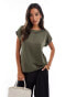 Vila satin front t-shirt with turn up sleeve in dusty olive Staubolivgrün, 34 - фото #1