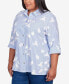 Фото #3 товара Plus Size In Full Bloom Embroidered Butterfly Stripe Button Down Top