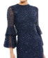 Фото #4 товара Women's Fully Sequined Ruffle Tiered 3/4 Sleeve Midi Dress