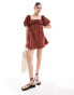 Фото #1 товара ASOS DESIGN puffed sleeve smock mini dress in brown