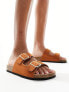 Glamorous double strap footbed sandals in tan