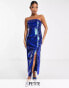 Фото #2 товара Collective the Label Petite exclusive leg split sequin midaxi dress in cobalt