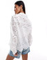 Pieces broderie shirt with scallop hem detail in white