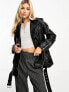 Stradivarius oversized faux leather biker jacket in black