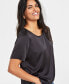 ფოტო #3 პროდუქტის Women's Satin Relaxed Short-Sleeve Top, Created for Macy's