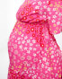 Influence Maternity flutter sleeve midi tea dress in red floral print Rot/Rosa, 38 - фото #3