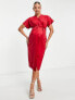 Фото #4 товара Closet London Maternity kimono sleeve velvet midi dress with wrap tie in red