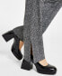 Фото #4 товара Women's Herringbone Side-Slit Flare Pants, Created for Macy's