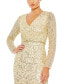 ფოტო #2 პროდუქტის Women's Long Sleeve Faux Wrap Embellished Tea Length Dress