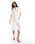 Фото #1 товара Hope & Ivy ruffle hem embroidered wrap maxi dress in white