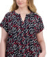 ფოტო #3 პროდუქტის Plus Size Ditsy Floral Cap-Sleeve Top