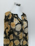 Charter Club Women's Printed Floral Split Neck Blouse Black Yellow XL