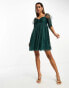 Фото #2 товара Anaya babydoll mini tulle dress with ruched sleeves in emerald