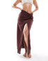 ASOS DESIGN side knot maxi skirt in cheesecloth in chocolate Коричневый, 38 - фото #5