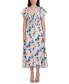 Фото #1 товара Women's Printed Smocked Flutter-Sleeve Midi Dress