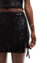 ASOS DESIGN mini skirt with split in black sequin co-ord