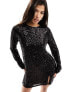 Фото #5 товара In The Style exclusive sequin split detail shift dress in black