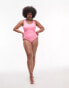 Фото #2 товара Topshop Curve scoop back crinkle swimsuit in pink