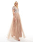 Фото #6 товара Maya Tall Bridesmaid short sleeve maxi tulle dress with tonal delicate sequins in muted blush